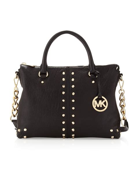 michael kors black shoulder bag|michael kors black studded handbag.